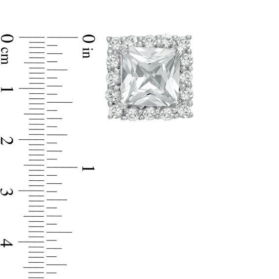 6.0mm Princess-Cut Lab-Created White Sapphire Frame Stud Earrings in Sterling Silver