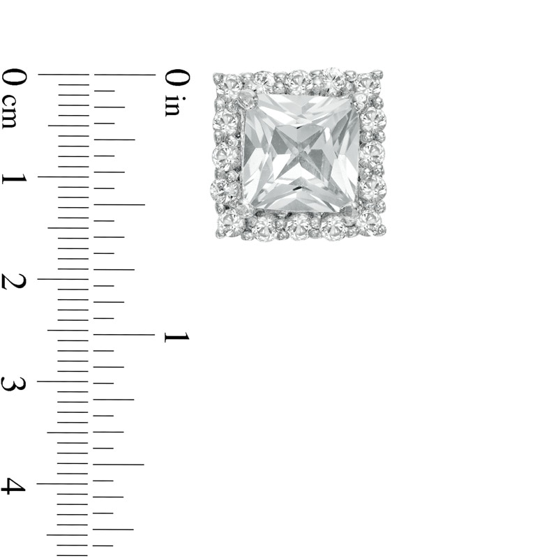 Main Image 2 of 6.0mm Princess-Cut Lab-Created White Sapphire Frame Stud Earrings in Sterling Silver