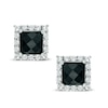 Thumbnail Image 1 of 6.0mm Princess-Cut Onyx and Lab-Created White Sapphire Frame Stud Earrings in Sterling Silver