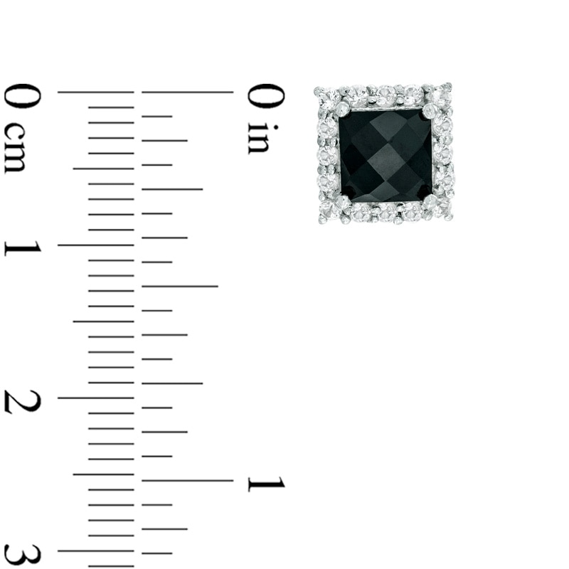 Main Image 2 of 6.0mm Princess-Cut Onyx and Lab-Created White Sapphire Frame Stud Earrings in Sterling Silver