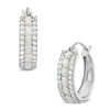 Thumbnail Image 0 of Baguette Lab-Created Opal and White Sapphire Hoop Earrings in Sterling Silver