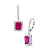 Thumbnail Image 0 of Emerald-Cut Lab-Created Ruby and White Sapphire Frame Drop Earrings in Sterling Silver