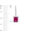 Thumbnail Image 1 of Emerald-Cut Lab-Created Ruby and White Sapphire Frame Drop Earrings in Sterling Silver