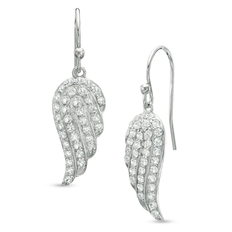 Lab-Created White Sapphire Angel Wing Earrings in Sterling Silver