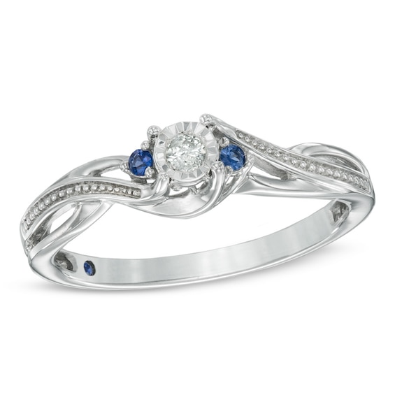 Cherished Promise Collection⢠Diamond Accent and Blue Sapphire Twist Ring in Sterling Silver