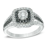 Thumbnail Image 1 of 1 CT. T.W. Enhanced Black and White Diamond Double Frame Engagement Ring in 14K White Gold