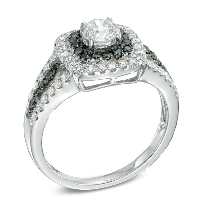 Main Image 2 of 1 CT. T.W. Enhanced Black and White Diamond Double Frame Engagement Ring in 14K White Gold