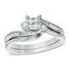 Thumbnail Image 1 of 1/4 CT. T.W. Princess-Cut Quad Diamond Swirl Bridal Set in 10K White Gold