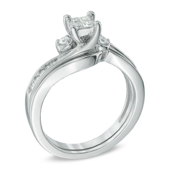 1/4 CT. T.w. Princess-Cut Quad Diamond Swirl Bridal Set in 10K White Gold
