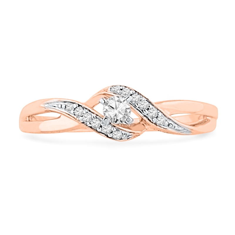 1/10 CT. T.W. Diamond Bypass Split Shank Promise Ring in 10K Rose Gold