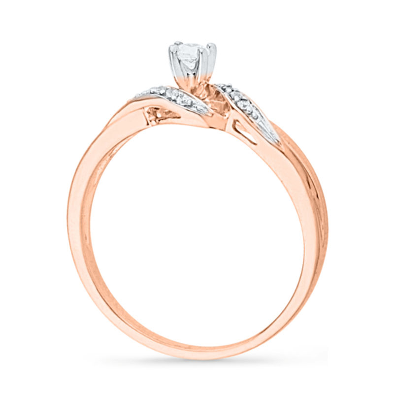 1/10 CT. T.W. Diamond Bypass Split Shank Promise Ring in 10K Rose Gold