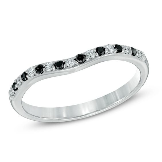 1/5 CT. T.w. Enhanced Black and White Diamond Contour Anniversary Band in 10K White Gold