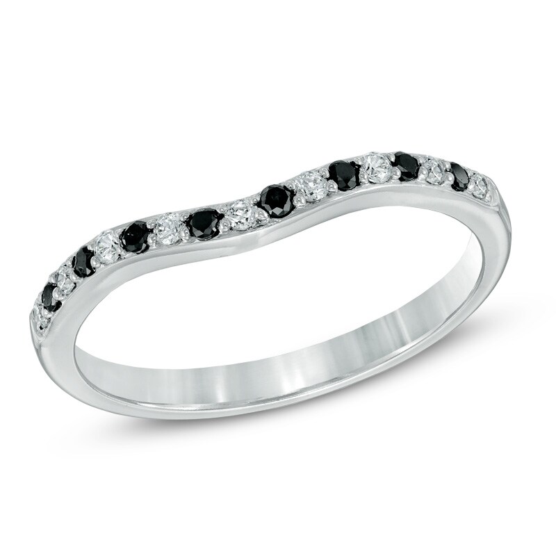 Main Image 1 of 1/5 CT. T.W. Enhanced Black and White Diamond Contour Anniversary Band in 10K White Gold