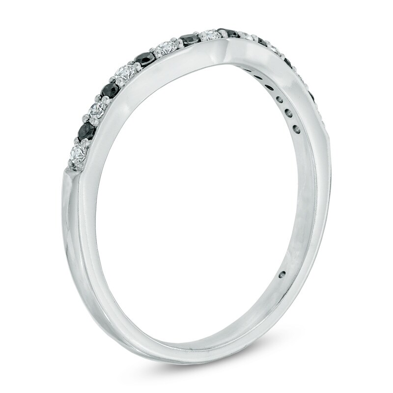 Main Image 2 of 1/5 CT. T.W. Enhanced Black and White Diamond Contour Anniversary Band in 10K White Gold
