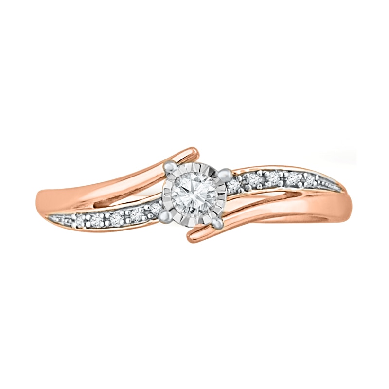 1/10 CT. T.W. Diamond Bypass Split-Shank Promise Ring in 10K Rose Gold