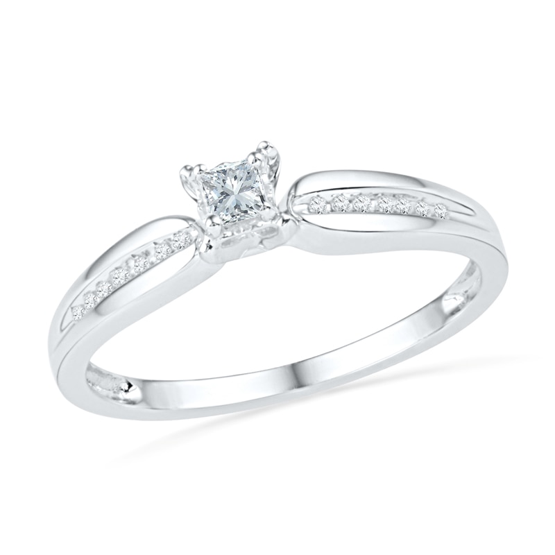Main Image 1 of 1/6 CT. T.W. Princess-Cut Diamond Promise Ring in 10K White Gold