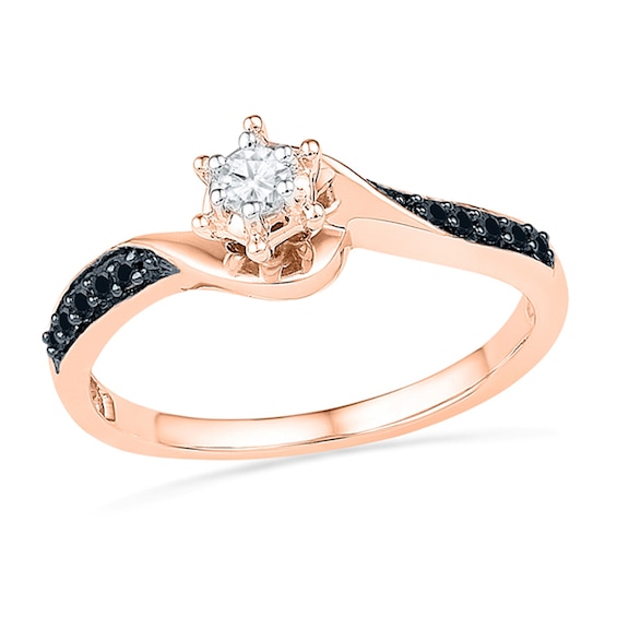 1/6 CT. T.w. Enhanced Black and White Diamond Swirl Promise Ring in 10K Rose Gold