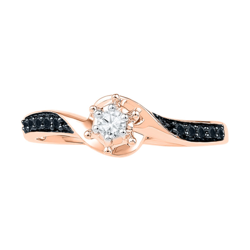 Zales 1 6 ct. T.W. Enhanced Black and White Diamond Swirl Promise Ring in 10K Rose Gold