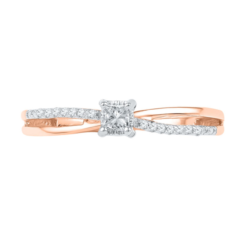 1/10 CT. T.W. Princess-Cut Diamond Split Shank Promise Ring in 10K Rose Gold