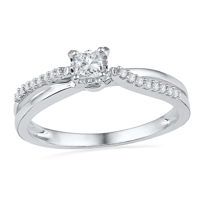 1/4 CT. T.W. Princess-Cut Diamond Split Shank Promise Ring in 10K White ...