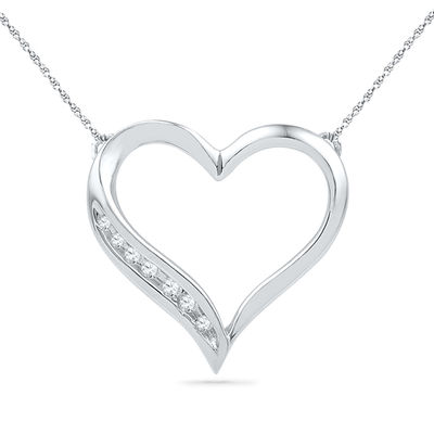 10k White Gold Diamond Heart Love Pendant 1/20 ct