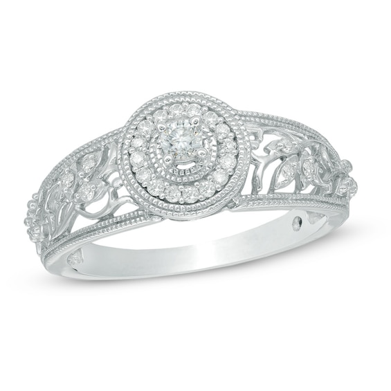 Cherished Promise Collection⢠1/8 CT. T.w. Diamond Vine Frame Promise Ring in 10K White Gold
