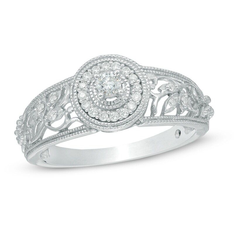 Main Image 1 of Cherished Promise Collection™ 1/8 CT. T.W. Diamond Vine Frame Promise Ring in 10K White Gold