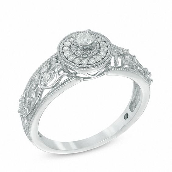 Cherished Promise Collectionâ¢ 1/8 CT. T.w. Diamond Vine Frame Promise Ring in 10K White Gold