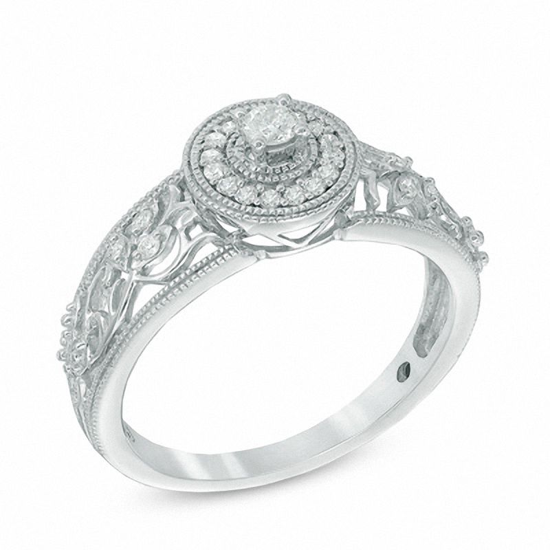 Main Image 2 of Cherished Promise Collection™ 1/8 CT. T.W. Diamond Vine Frame Promise Ring in 10K White Gold