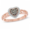 Thumbnail Image 0 of 1/5 CT. T.W. Champagne and White Diamond Heart Cluster Frame Promise Ring in 10K Rose Gold