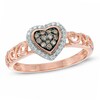 Thumbnail Image 1 of 1/5 CT. T.W. Champagne and White Diamond Heart Cluster Frame Promise Ring in 10K Rose Gold