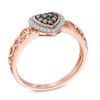 Thumbnail Image 2 of 1/5 CT. T.W. Champagne and White Diamond Heart Cluster Frame Promise Ring in 10K Rose Gold