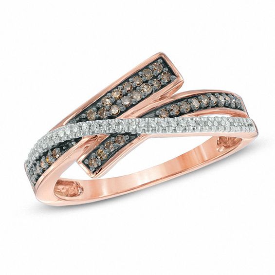 1/4 CT. T.w. Champagne and White Diamond Bypass Ring in 10K Rose Gold