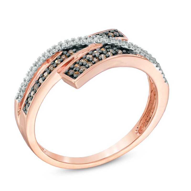 Main Image 2 of 1/4 CT. T.W. Champagne and White Diamond Bypass Ring in 10K Rose Gold