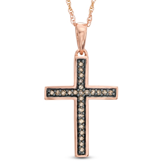 1/10 CT. T.w. Champagne Diamond Cross Pendant in 10K Rose Gold
