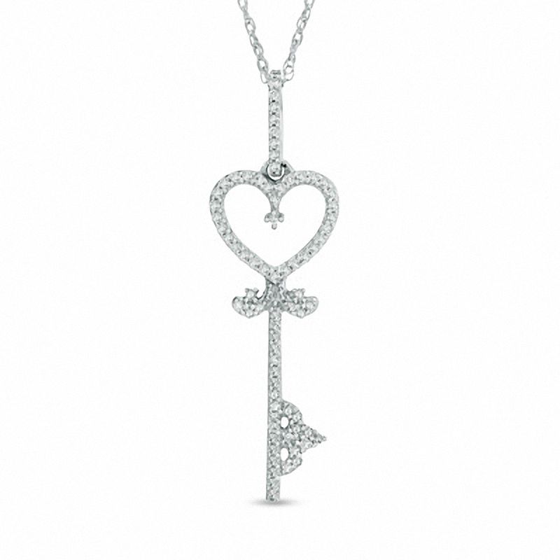 Diamond Key Pendant, Heart Key Love Necklace, 14K Yellow Gold 0.25 Carat Pave Handmade