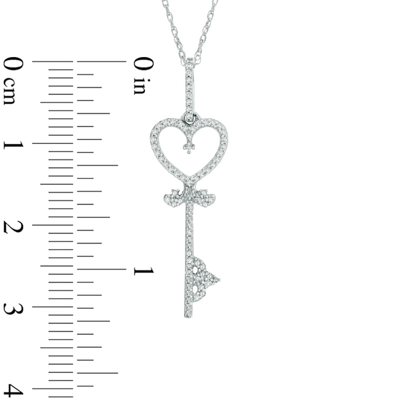 1/8 CT. T.W. Diamond Heart-Top Key Pendant in 10K White Gold