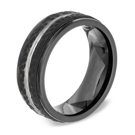 8.0mm Comfort Fit Hammered Black Cobalt Wedding Band - Size 10