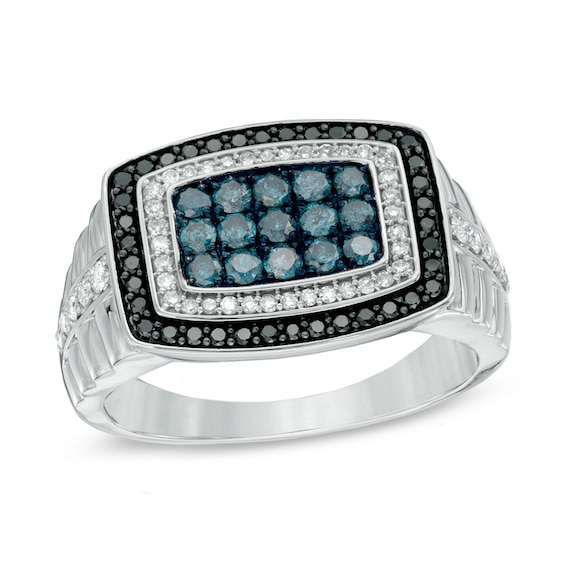 1 CT. T.w. Enhanced Black, Blue and White Diamond Ring in Sterling Silver