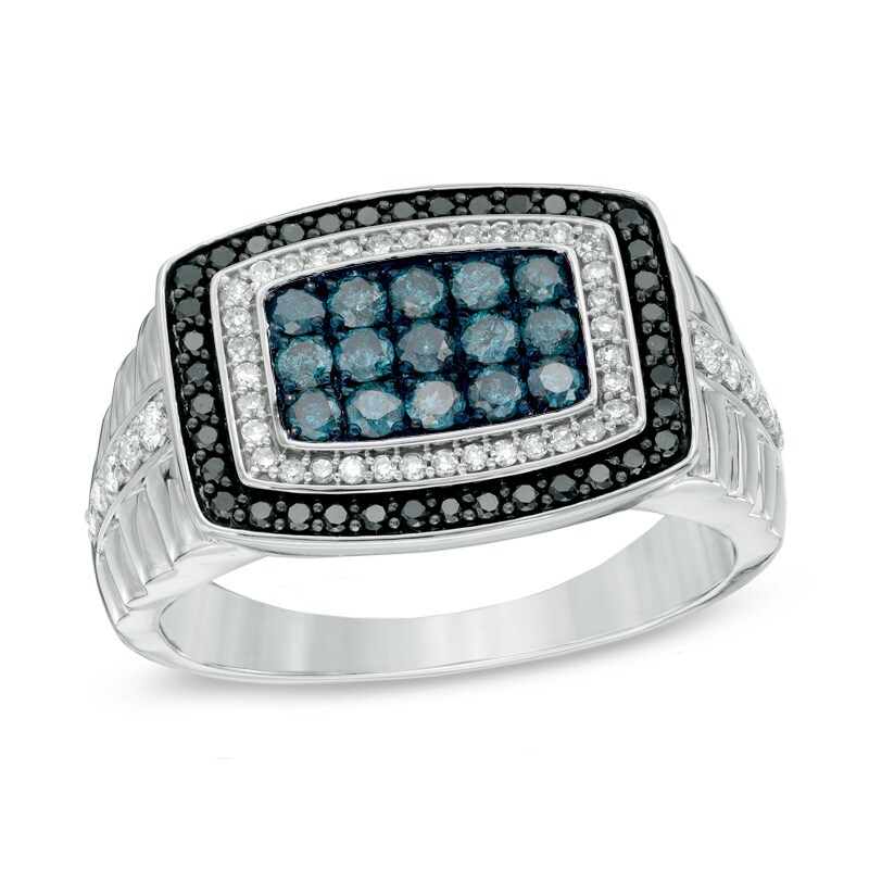 Main Image 1 of 1 CT. T.W. Enhanced Black, Blue and White Diamond Ring in Sterling Silver