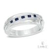 Thumbnail Image 1 of Vera Wang Men's Square-Cut Blue Sapphire and 1/6 CT. T.W. Diamond Slant Band in 14K White Gold