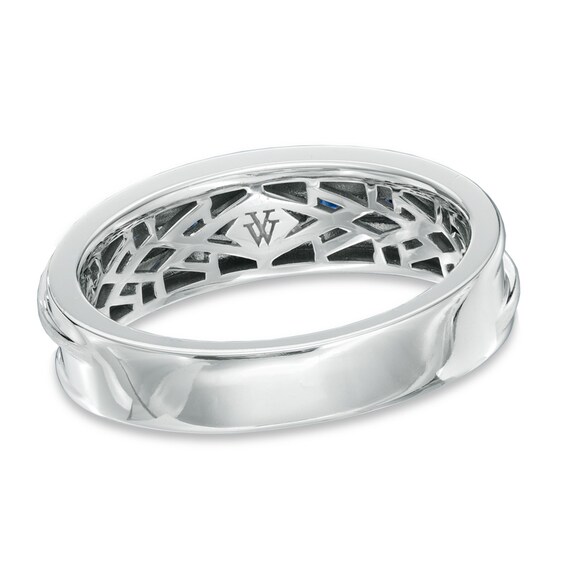 Vera Wang Men's Square-Cut Blue Sapphire and 1/6 CT. T.w. Diamond Slant Band in 14K White Gold