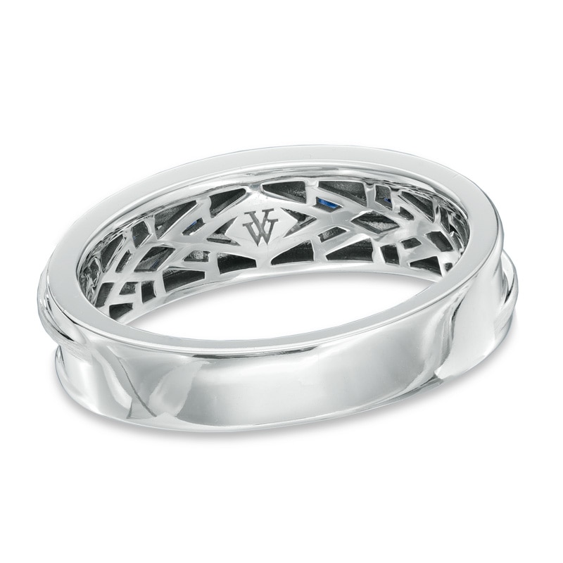 Main Image 3 of Vera Wang Men's Square-Cut Blue Sapphire and 1/6 CT. T.W. Diamond Slant Band in 14K White Gold