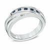 Thumbnail Image 1 of Vera Wang Love Collection Men's Square-Cut Blue Sapphire and 1/6 CT. T.W. Diamond Slant Band in 14K White Gold