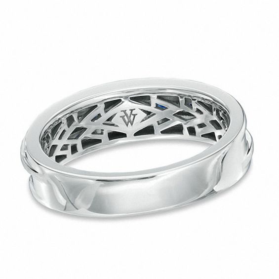 Vera Wang Men's Square-Cut Blue Sapphire and 1/6 CT. T.w. Diamond Slant Band in 14K White Gold