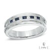 Thumbnail Image 1 of Vera Wang Men's Square-Cut Blue Sapphire and 1/5 CT. T.W. Diamond Band in 14K White Gold