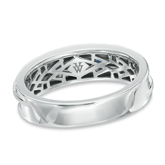 Vera Wang Love Collection Men's Square-Cut Blue Sapphire and 1/5 CT. T.w. Diamond Band in 14K White Gold