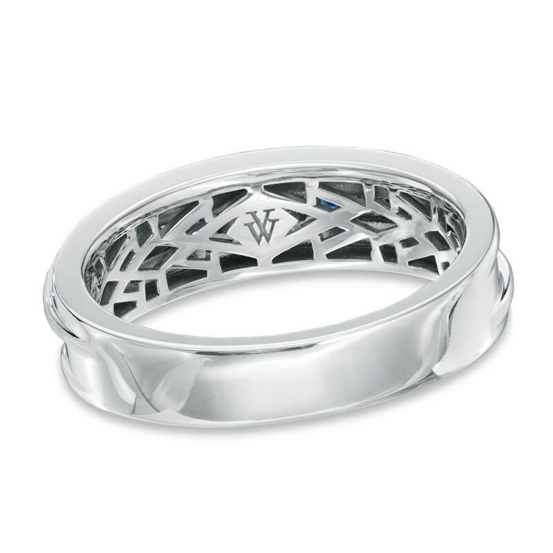 Main Image 3 of Vera Wang Men's Square-Cut Blue Sapphire and 1/5 CT. T.W. Diamond Band in 14K White Gold