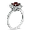 Thumbnail Image 2 of 7.0mm Cushion-Cut Garnet and Lab-Created White Sapphire Frame Ring in Sterling Silver