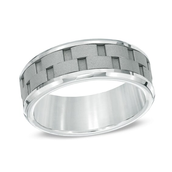 8.0mm Comfort Fit Link Inlay Cobalt Wedding Band - Size 10